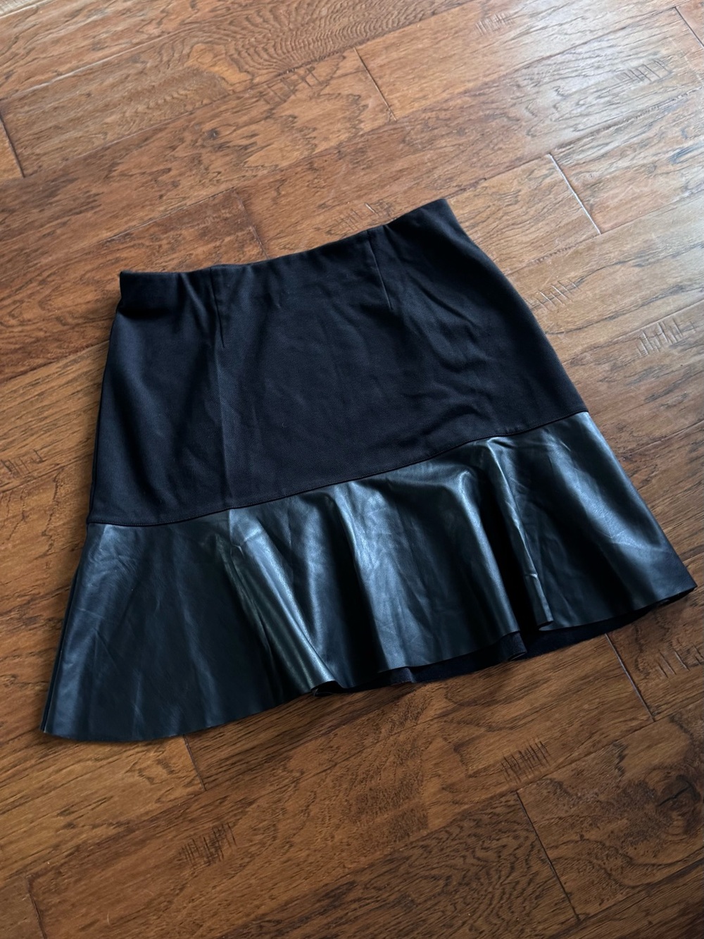 Cabi Black Faux-Leather Flare Skirt